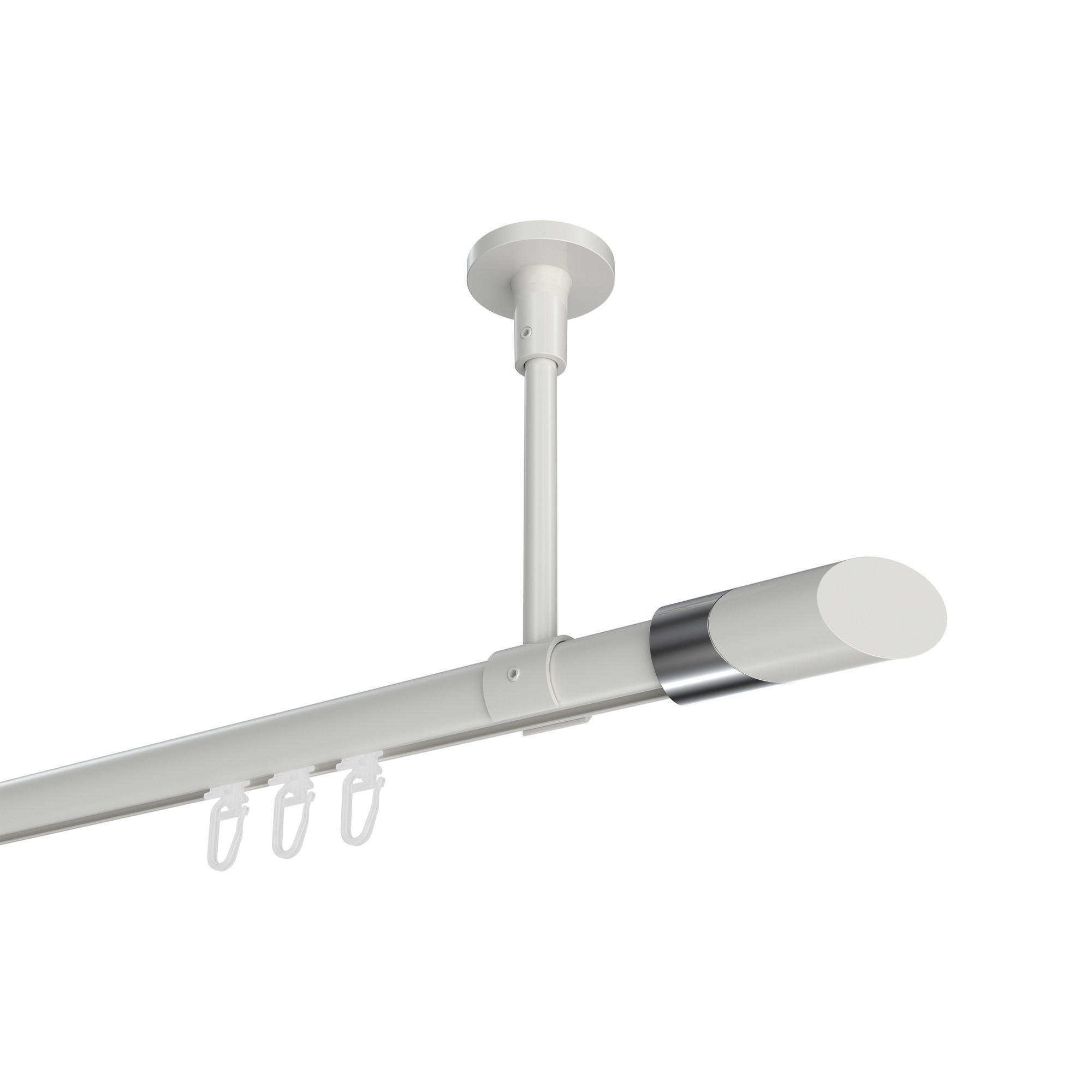 INNENLAUF-GARDINENSTANGEN-SET Sonette Verano 280 cm (geteilt in 2 x 140 cm), 1-läufig, 20 mm Ø Weiß - Chromfarben/Weiß, Metall (280cm) - INTERDECO