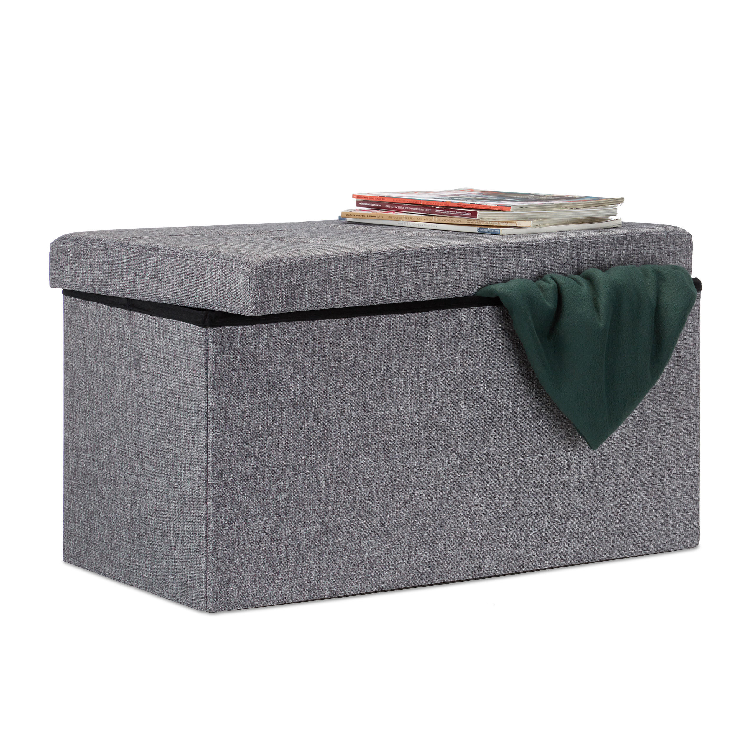 FALTBARE Sitzbank - Anthrazit, Holzwerkstoff/Textil (38/38/76cm) - Relaxdays