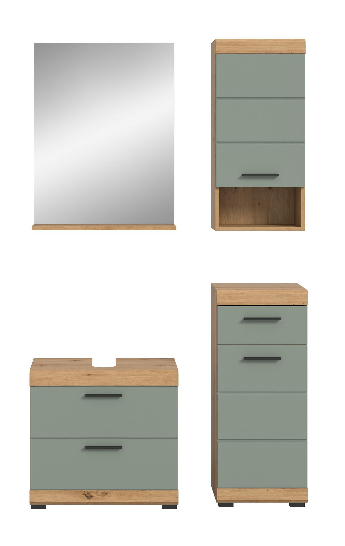 BADKOMBINATION 4tlg. Scout Bad in Artisan Eiche Nachbildung und Salbei Nachbildung B/H/T: 112x191x34 cm - Eiche Artisan, Holz (112/191/37cm)