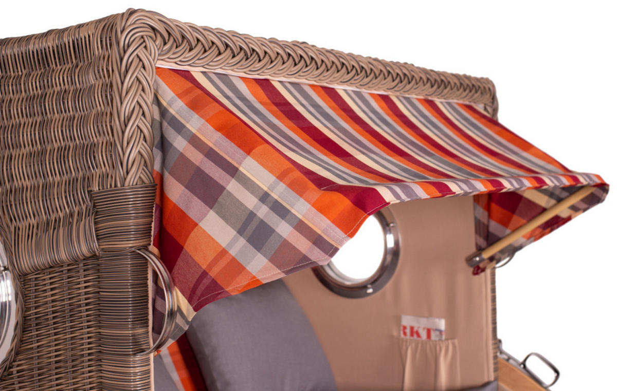 STRANDKORB Düne Grande Bullauge Teak PE Grey Dessin 584 - Rot/Braun, Metall (142/170/95cm) - Mr. Deko