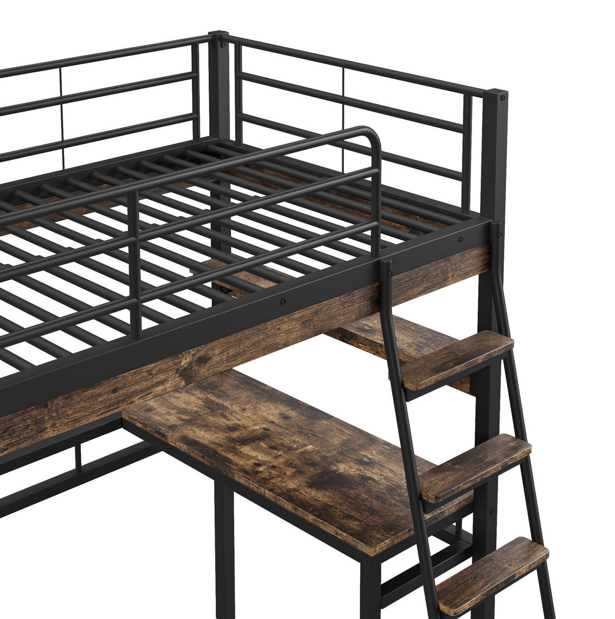 HOCHBETT 90/200 cm aus Metall mit Schreibtisch und Regalen in Schwarz - Schwarz, Metall (90/200cm) - Flora Grace