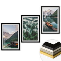 WANDBILDER 3er-Set - 40x60 cm Schwarzer Rahmen - Bergsee, Boot, Waldnebel - Schwarz, Kunststoff (40/60cm) - ArtPrintCave