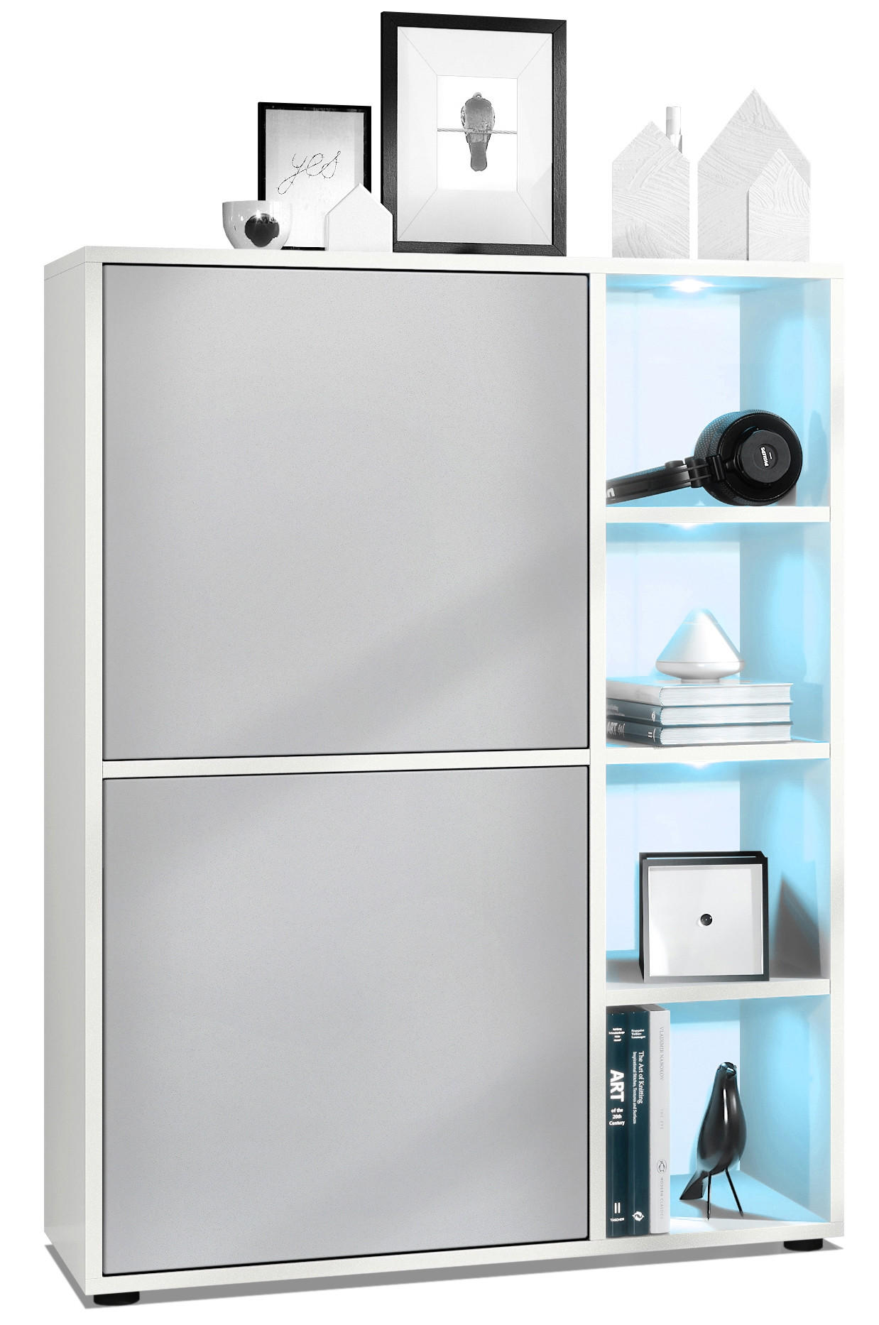 HIGHBOARD Cuba Türen in Hellgrau seidenmatt - Greige, Holzwerkstoff (79/105.5/35.5cm) - Vladon