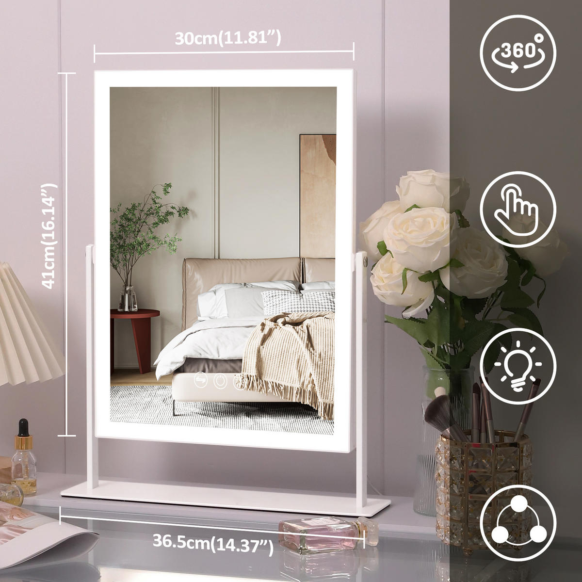 SCHMINKSPIEGEL mit LED Lichtleiste weiß 30/41 cm - Weiß, Metall (30/41/3cm) - VANITII