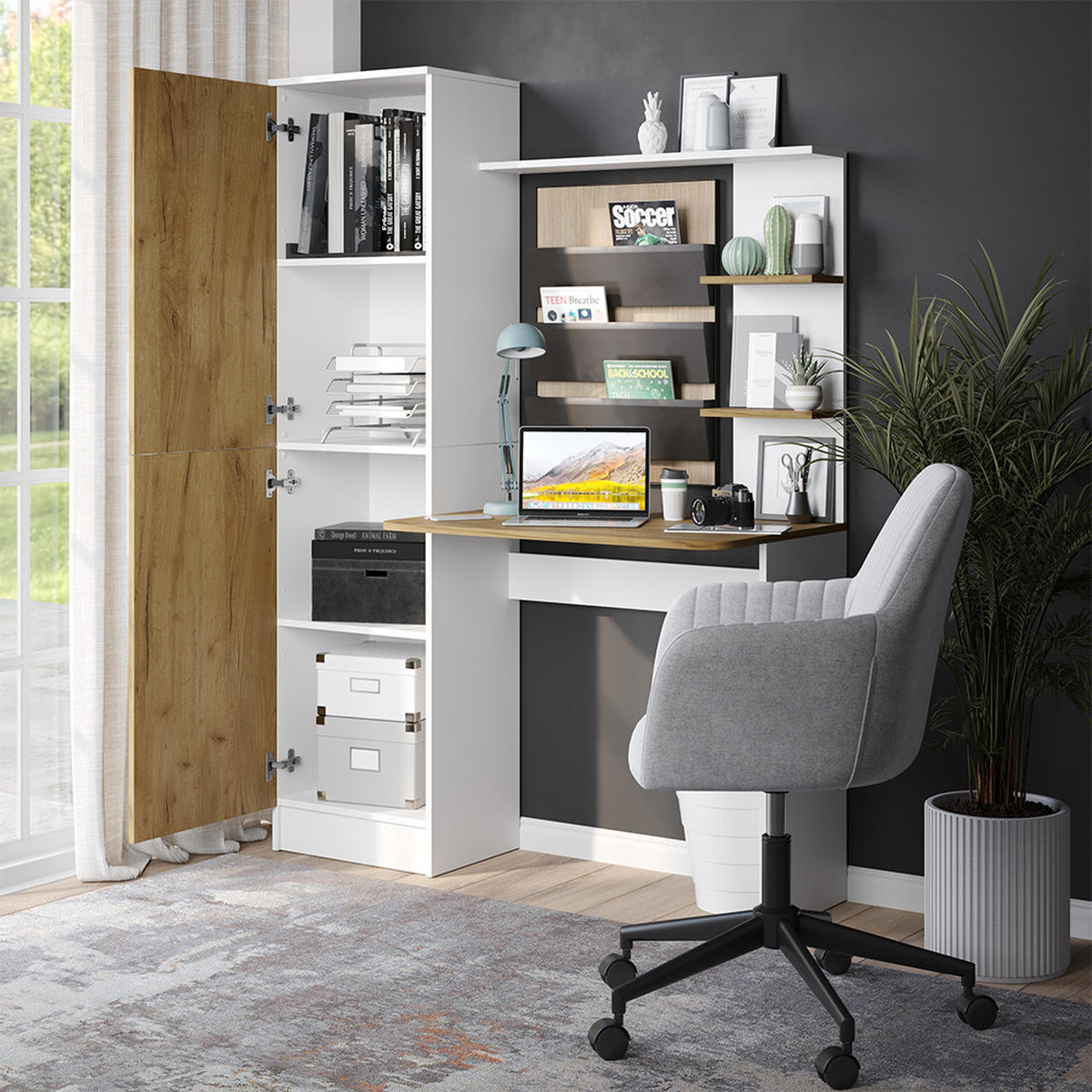SCHREIBTISCH Tessa Weiß/Goldkraft Eiche 122.9 x 33.4 cm - Honigeiche/Weiß, Holzwerkstoff (52/122.9/168.5cm) - Vicco