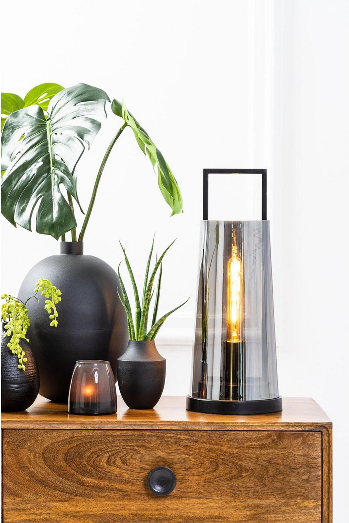 TISCHLEUCHTE Amando Ø23 x 53 cm, Rauchglas, Metall grau - Grau, Glas (53/23/53cm) - Light & Living
