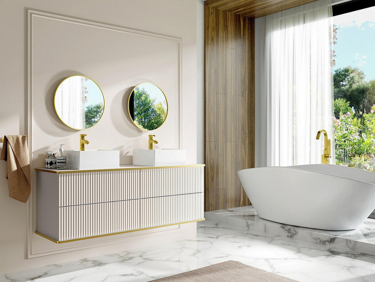 DOPPELWASCHTISCH - 150 cm x 47 cm - holz - beige Keliza - Weiß, Holz (150/54/47cm) - Vente-Unique