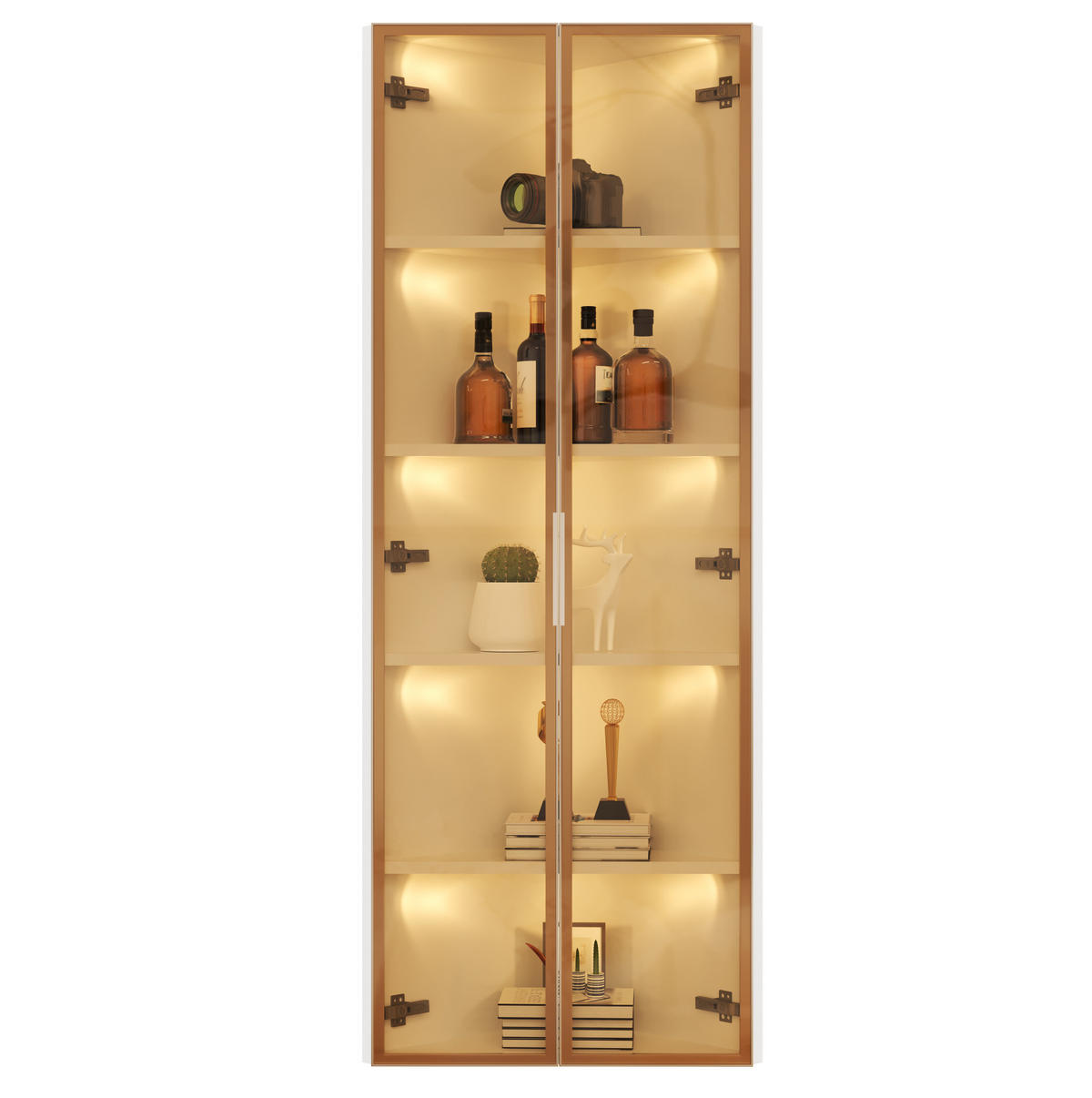HIGHBOARD mit LED-Beleuchtung 62/35/160 cm in Weiß – Eckdesign mit Glastür - Weiß, Holzwerkstoff (62/160/35cm) - BEAOK