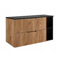 WASCHBECKUNTERSCHRANK VENA 80 cm mit Arbeitsplatte Farbe: Matt Schwarz mit einem Regal Gerillte Vorderseite Eichen Craft - Eichefarben/Schwarz, Holzwerkstoff (80/58/46cm) - Rodan