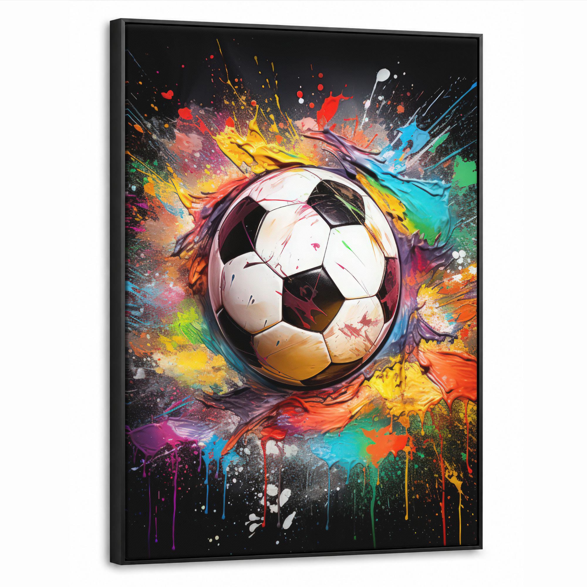 LEINWAND Bilder mit Rahmen - Fußball - Farbe - Farben - Schwarz - Weiß - 60x80 - Weiß, Textil (60/80cm) - MuchoWow