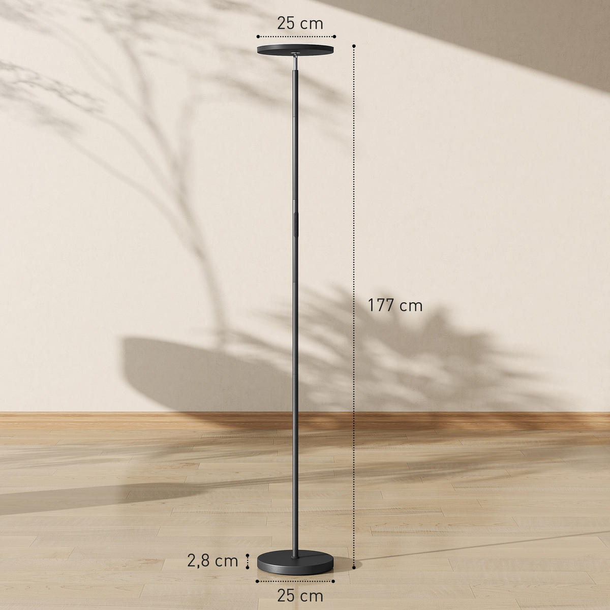 STEHLAMPE Stahl, Kunststoff Schwarz - Schwarz, Metall (25/25/177cm) - HOMCOM