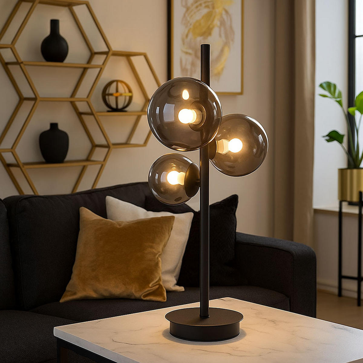 LED TISCHLEUCHTE Metall Schwarz Rauchglas - Schwarz, Glas (27.5/22/48cm)