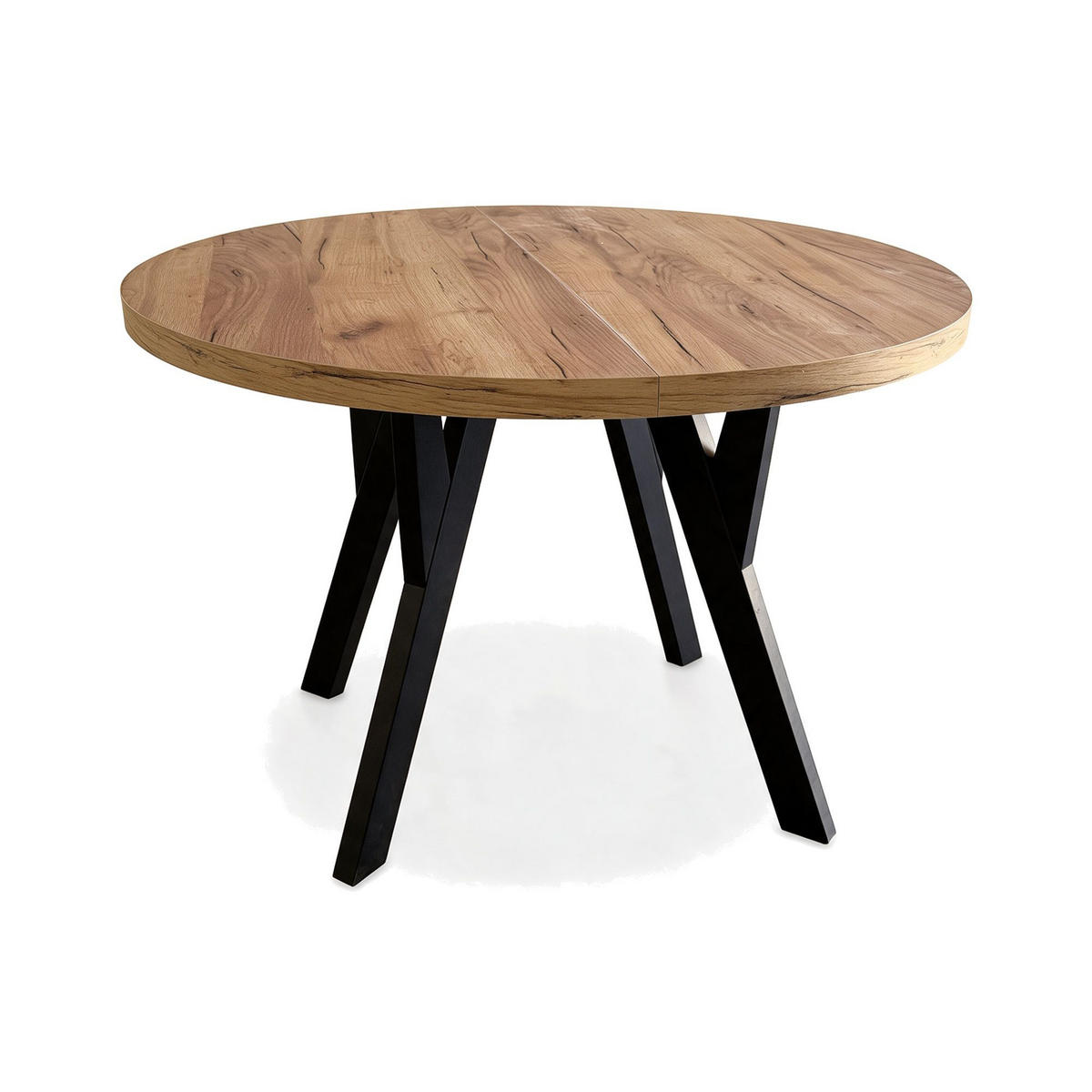 ESSTISCH ausziehbar rund 90-190 cm ATO Craft, Auszugstisch mit Einlegeplatte - Schwarz/Braun, Holzwerkstoff (90/90/77cm) - VENASI MÖBEL