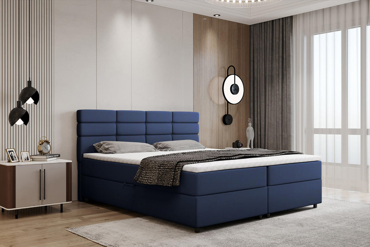 BOXBETT Reve 180 x 200 cm mit Bettkasten und Lattenrost ohne matratze - dunkelblau - Rosa, Holz (180/206cm) - Panda Möbel