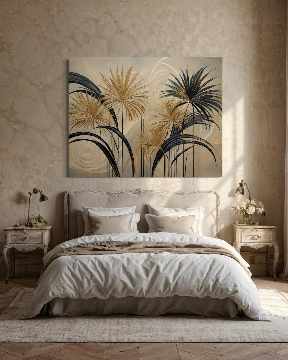 WANDBILD blätter pflanzen abstrakt - Beige, Textil (60/40cm) - Feeby