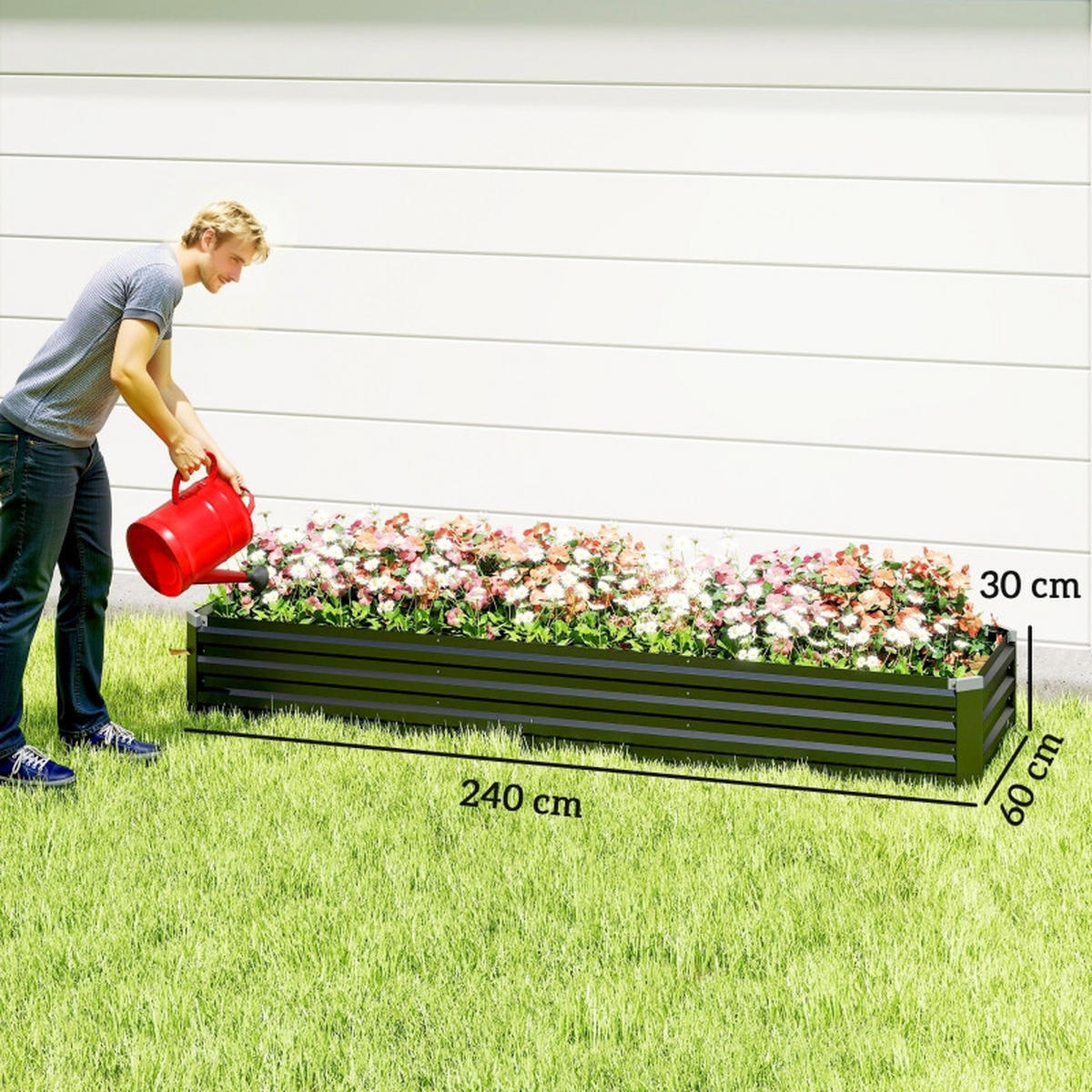 HOCHBEET 240x60x30 cm offen wetterfest dunkelgrau - Dunkelgrau, Metall (240/30/60cm) - Fortuna Lai