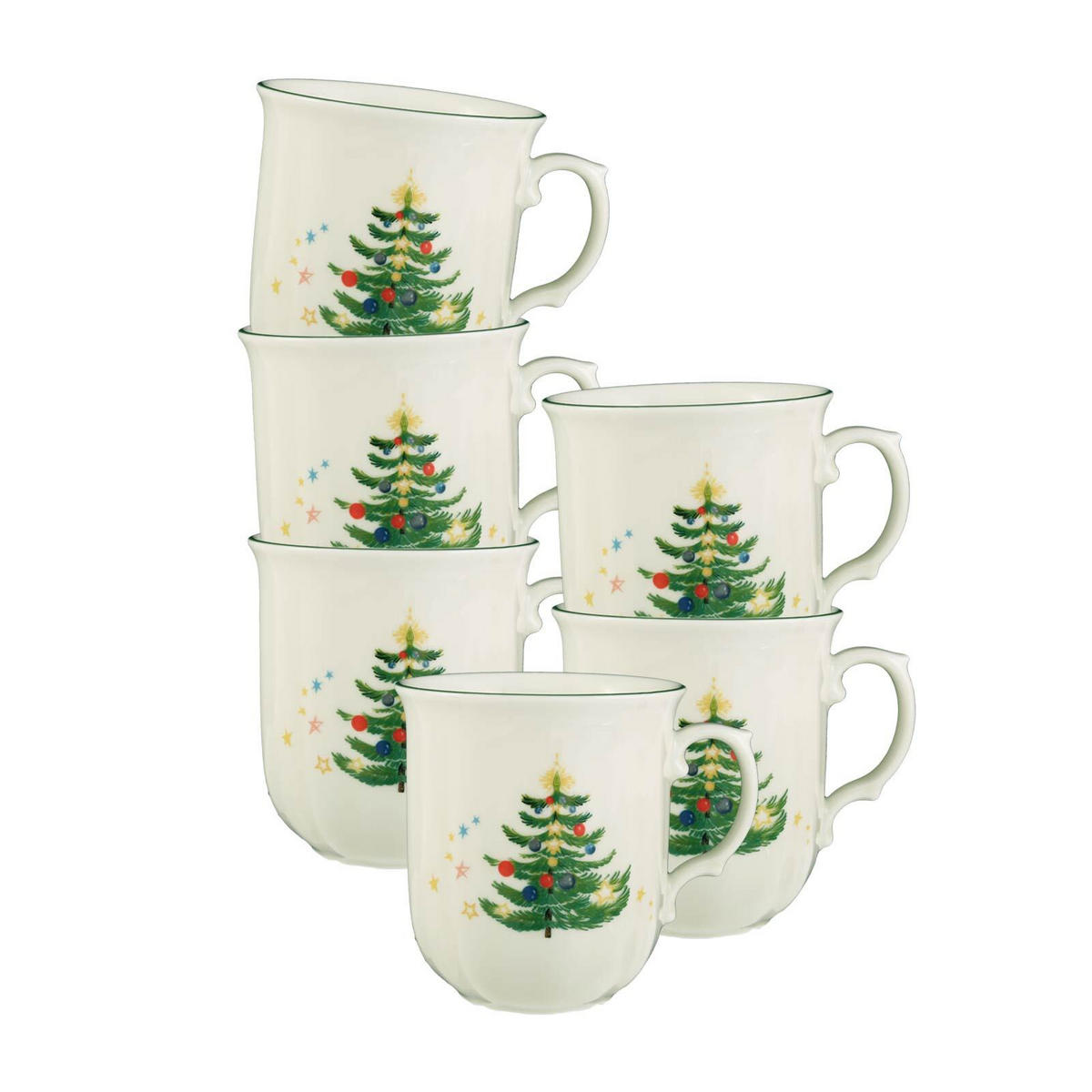 BECHER MIT HENKEL Marieluise Weihnachten weiß-grün 270 ml 6er Set - Weiß/Grün, Keramik (0.27L) - Seltmann Weiden