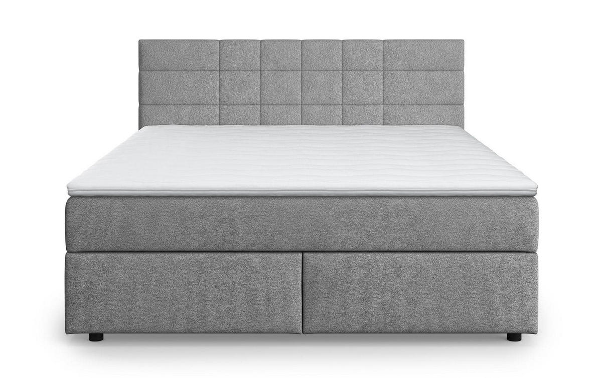 BOXBETT 140/160/180x200 – inkl. Topper, 7‑Zonen Taschenfederkern-Matratze, New York-Stoff - Hellgrau/Schwarz, Holz/Kunststoff (180/200cm) - Cotta