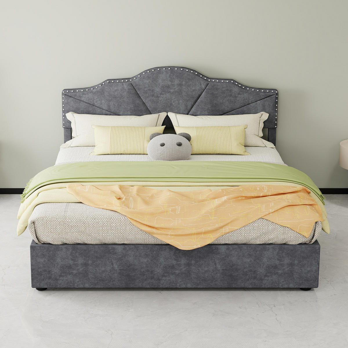POLSTERBETT 160/200 cm in Grau mit Geometrischem Kopfteil Stoff Design - Grau, Holzwerkstoff/Textil (160/200cm) - STILVORA