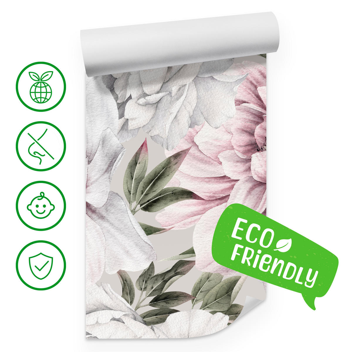 FOTOTAPETE für Schlafzimmer Pastell Pfingstrosen Boho Pflanzen 400x280 - Violett/Rosa, Papier (400/280cm) - Muralo