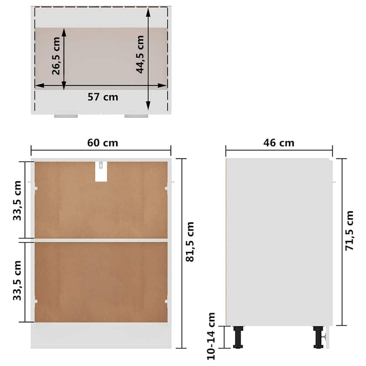 UNTERSCHRANK Lyon Weiss 60/46/81,5 Cm Holzwerkstoff - Weiß, Holzwerkstoff (46/81.5/60cm) - vidaXL