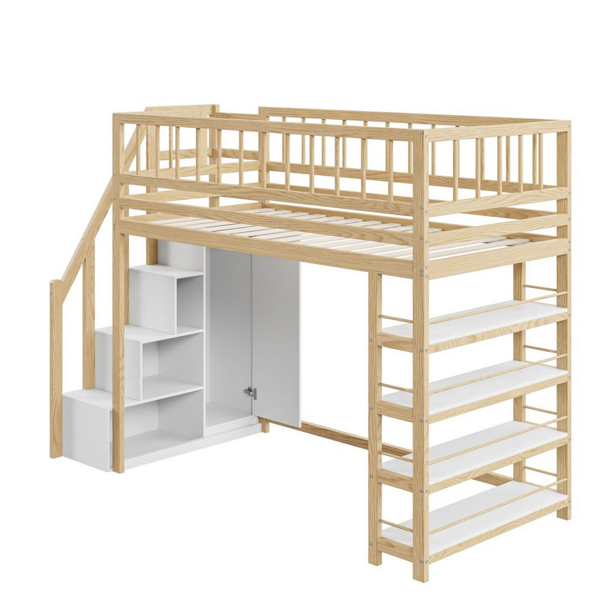 HOCHBETT 90 x 200cm mit Sicherheitskletterleiter，Holzfarbe - Naturfarben, Holz (90/200cm) - KOMHTOM