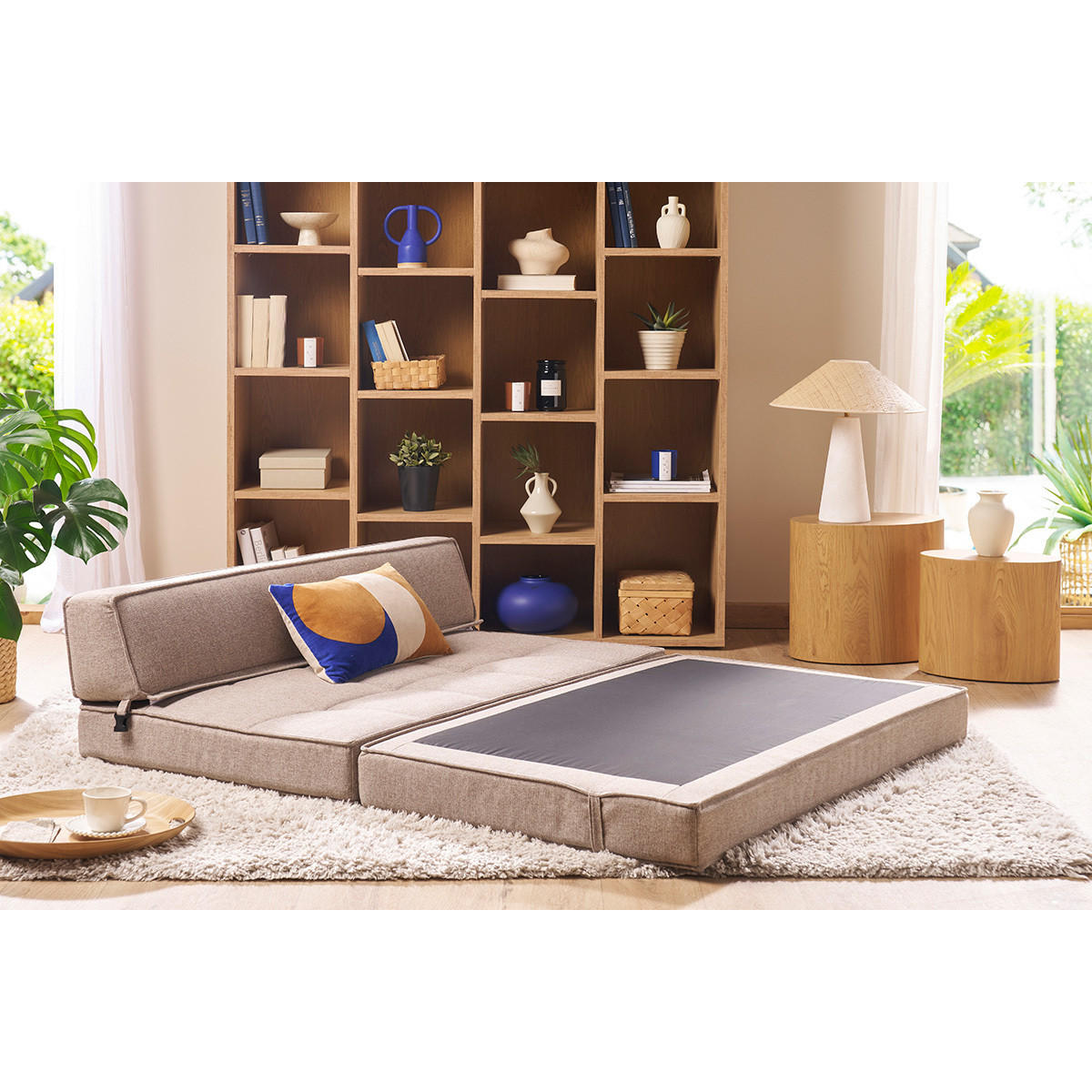 2-SITZER Schlafsofa Taupefarbener Stoff KATY - Taupe, Textil (81/51/132cm) - Miliboo