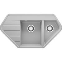 ECKSPÜLE Kopenhagen Corner, 2-er set Grau 90/50 cm 1,5 Becken + Ablauf-Set ab 70er Unterschrank - Chromfarben/Grau, Kunststoff (90/18/50cm) - Primagran