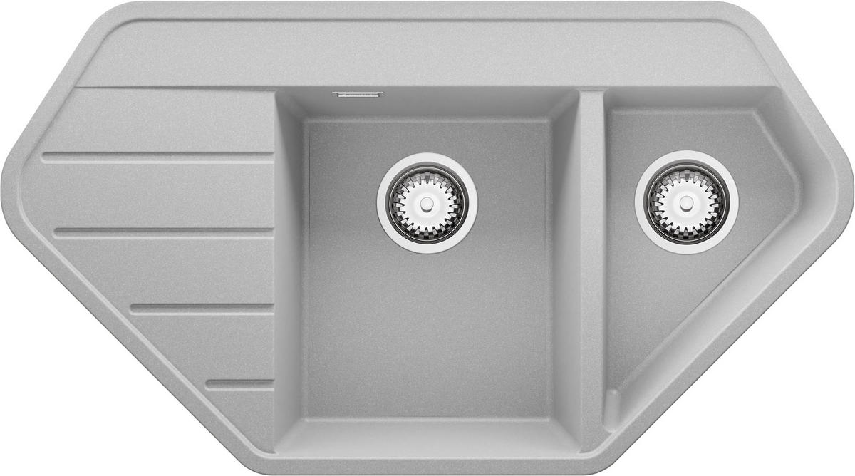 ECKSPÜLE Kopenhagen Corner, 2-er set Grau 90/50 cm 1,5 Becken + Ablauf-Set ab 70er Unterschrank - Chromfarben/Grau, Kunststoff (90/18/50cm) - Primagran