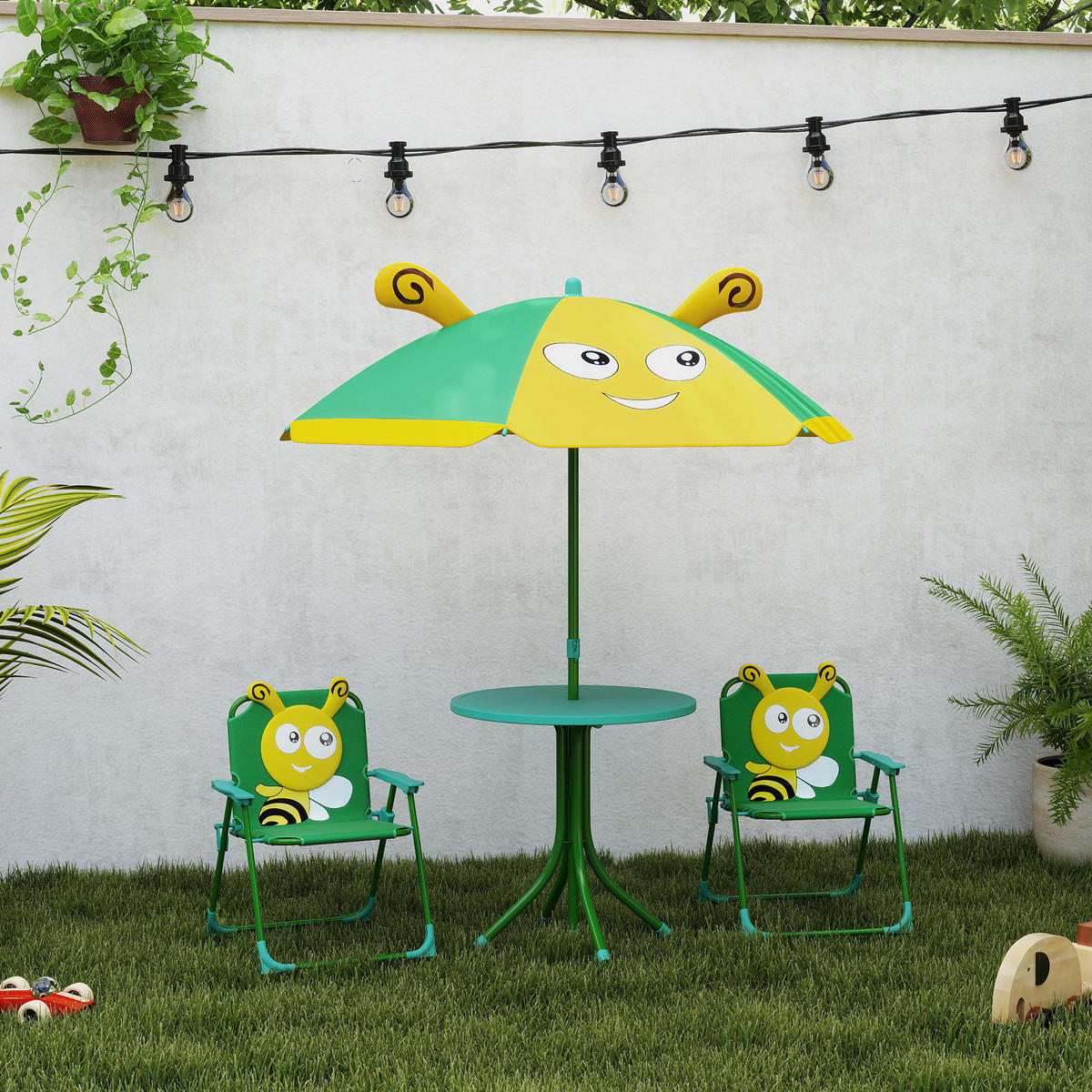 KINDERSITZGRUPPE Garten Kindersitzgarnitur mit 2 Klappstühlen Bienen-Muster Grün - Grün, Metall - AIYAPLAY