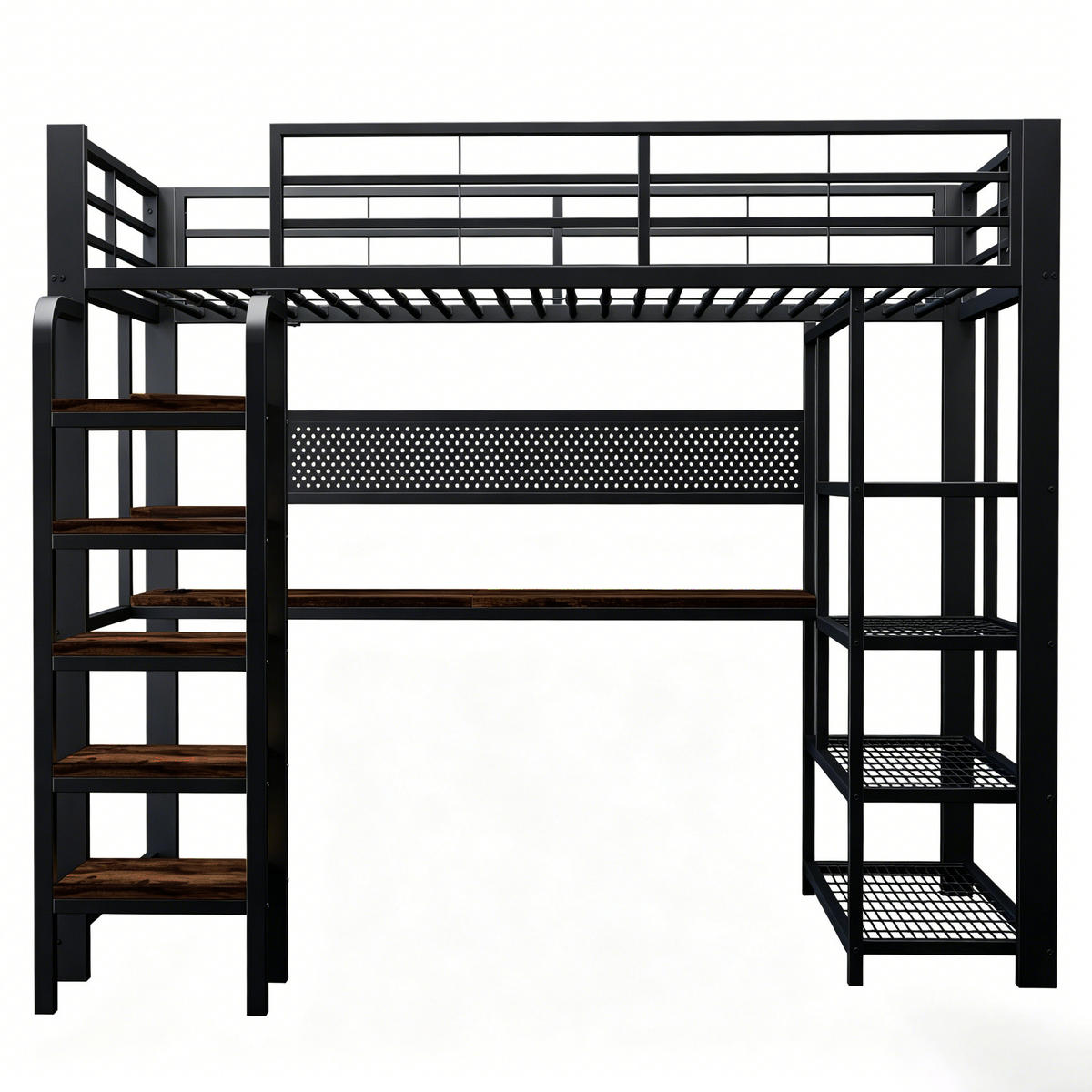 HOCHBETT 90/200 cm DE-32557 mit LED, Steckdose und Lochblech Schwarz - Schwarz, Metall (90/200cm) - ComfortXL