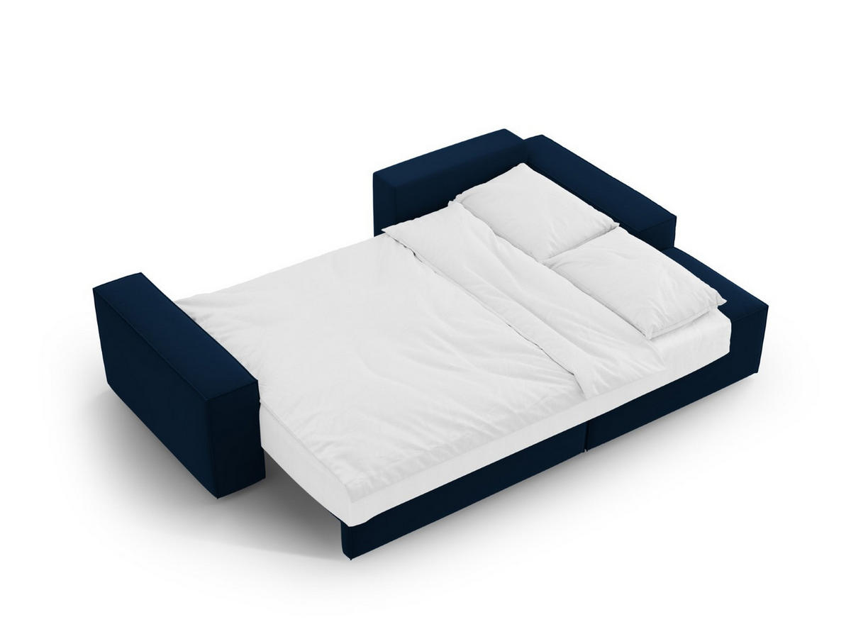 ECKSOFA ausklappbar rechts mit Container Jodie aus Samt königsblau 3 Sitzplätze - Dunkelblau, Textil (151/246cm) - Micadoni