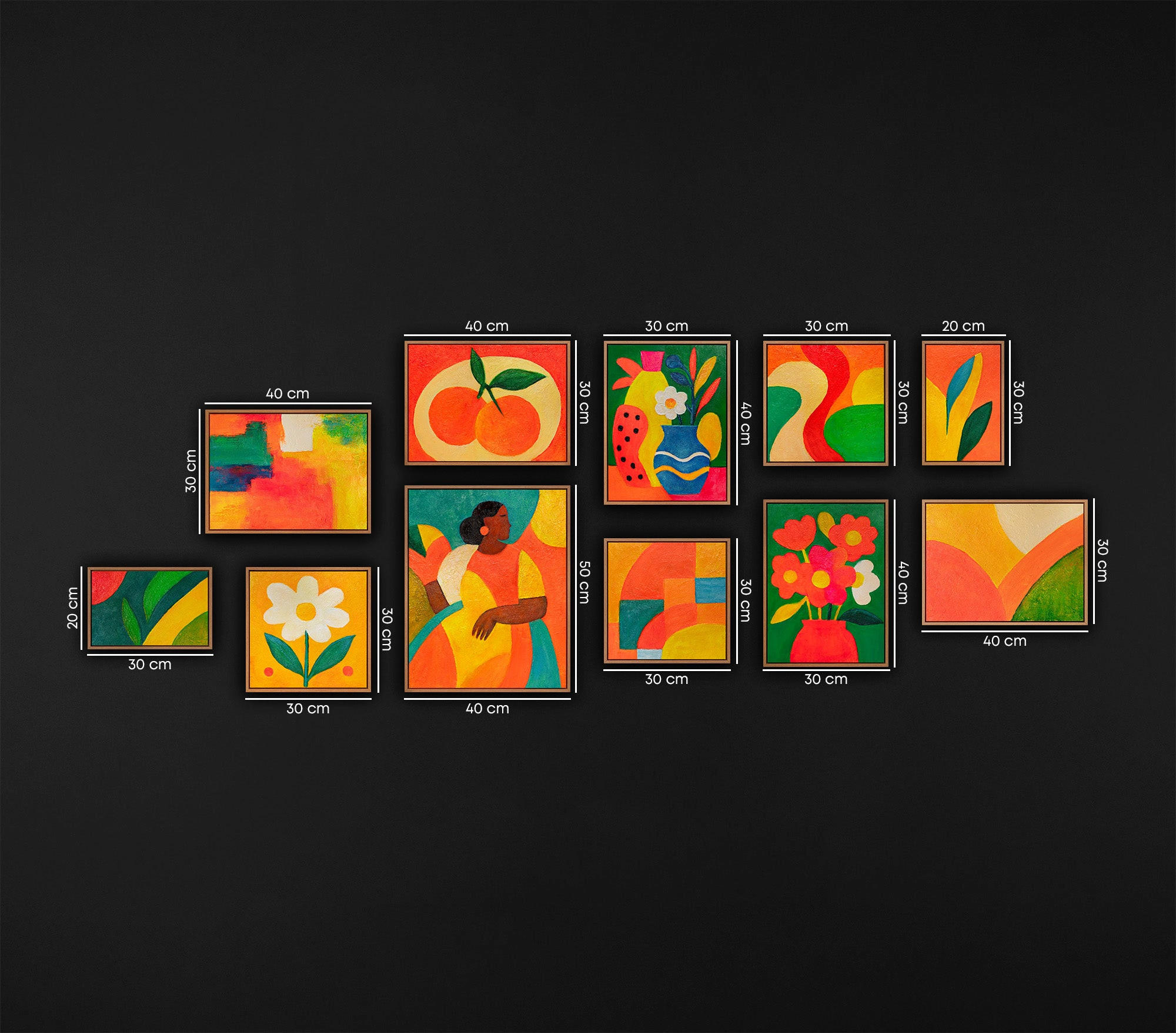 GEMÄLDE Sommerliche Inspiration Schattenfugenrahmen Eichefarben 11-teilig - Eichefarben, Holz (200/80cm) - YS-art gallery