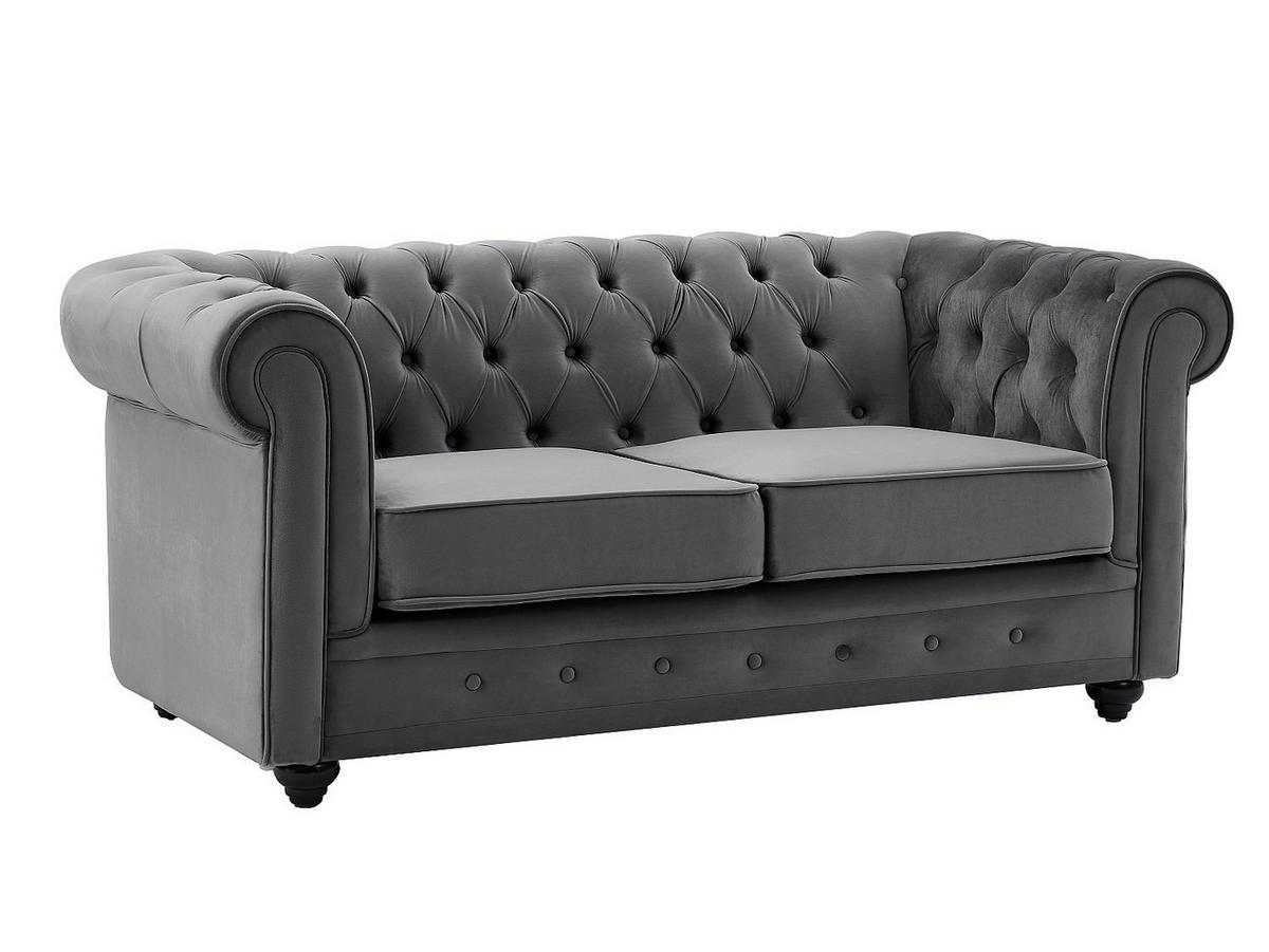 SOFA 3-Sitzer & 2-Sitzer & Sessel - Samt - Anthrazit - CHESTERFIELD - Anthrazit, Textil (88/72/205cm) - Vente-Unique