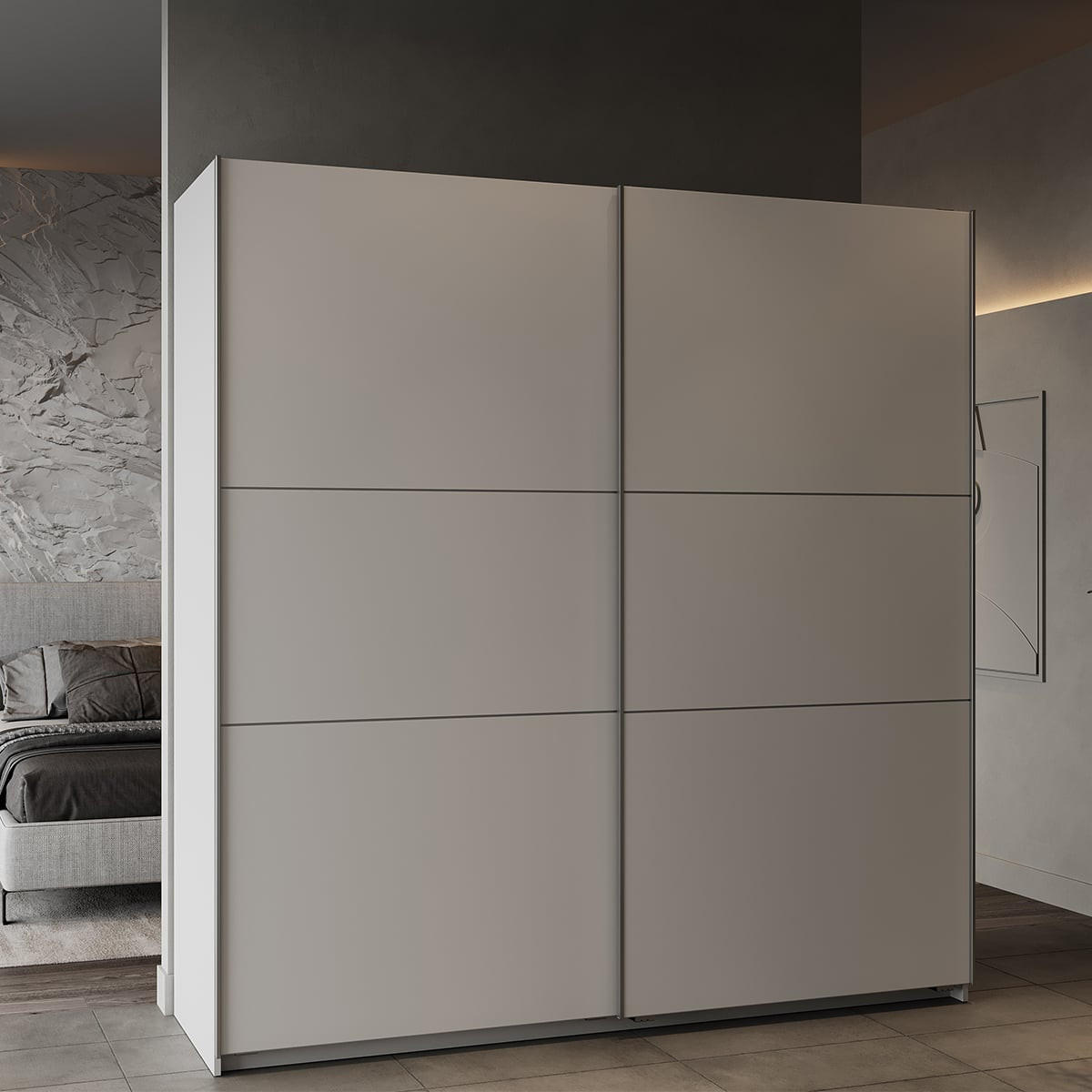 KLEIDERSCHRANK mit 2 Schiebetüren Ghost - L194,5 cm - Weiß, Holz (194/203/60cm) - Demeyere