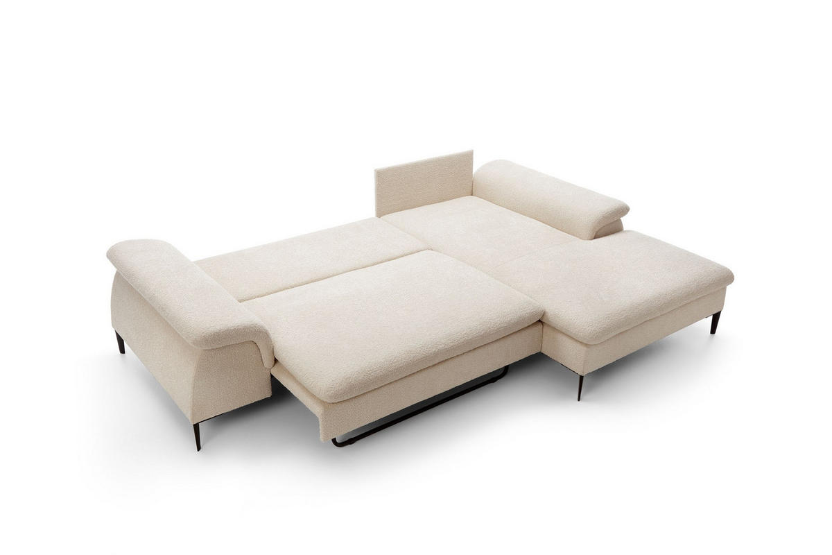 ECKSOFA BREZZA Beige Plüsch-Stoff mit Schlaffunktion - Beige, Holz (268/172cm) - MASSENO