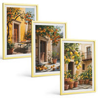 BILDER SET 3er Set - 40x60 cm Goldrahmen - Zitrusfrüchte, Hofpflanzen - Goldfarben, Kunststoff (40/60cm) - TULUP