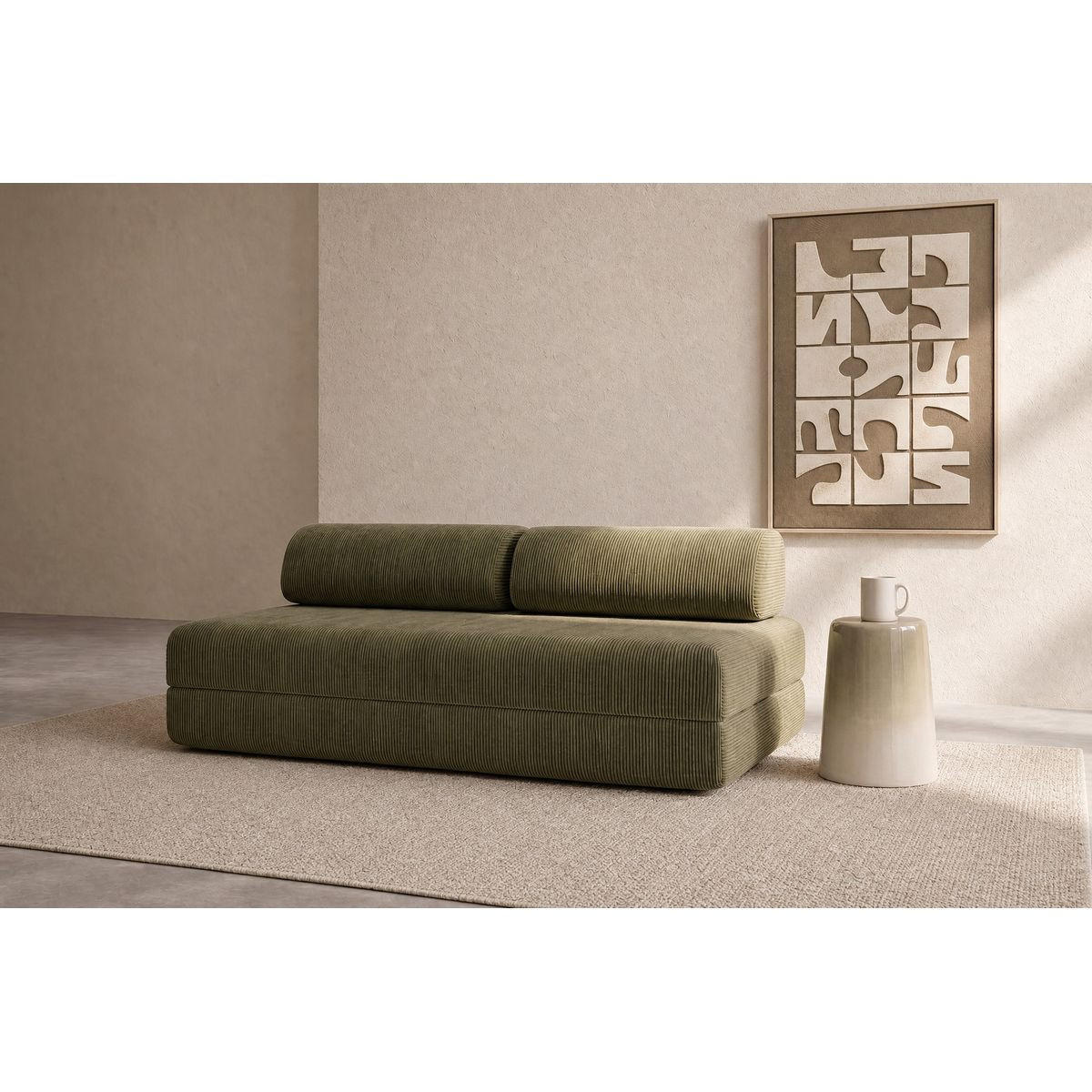 2-3-SITZER-SCHLAFSOFA aus grünem Cord - Grün, Textil (95/70.5/190cm) - Kimo