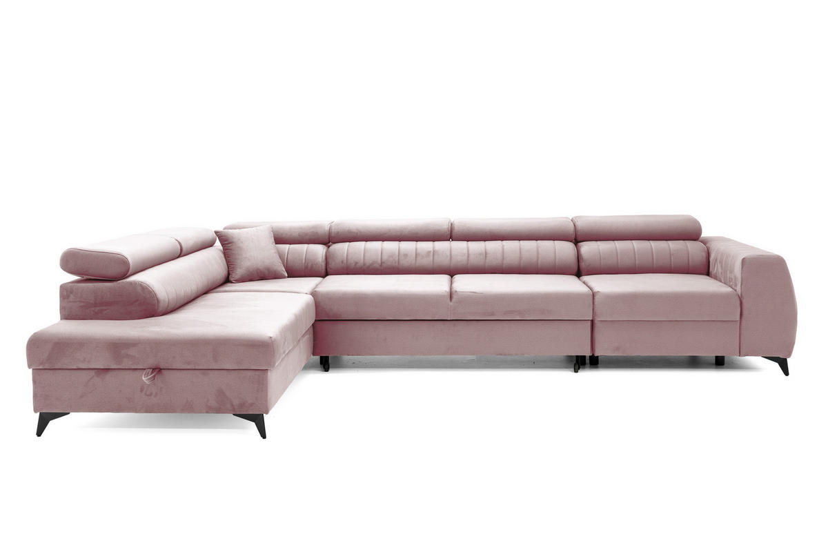 ECKSOFA PIERO MAXI Links mit Schlaffunktion 195x125 Velours Rosa - Pink/Schwarz, Holz/Textil (350/203cm) - Muffo