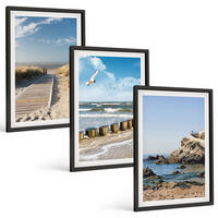 BILDER SET 3er Set - 40x60 cm Schwarzer Rahmen - Strand Holzsteg Klippen - Schwarz, Kunststoff (40/60cm) - TULUP