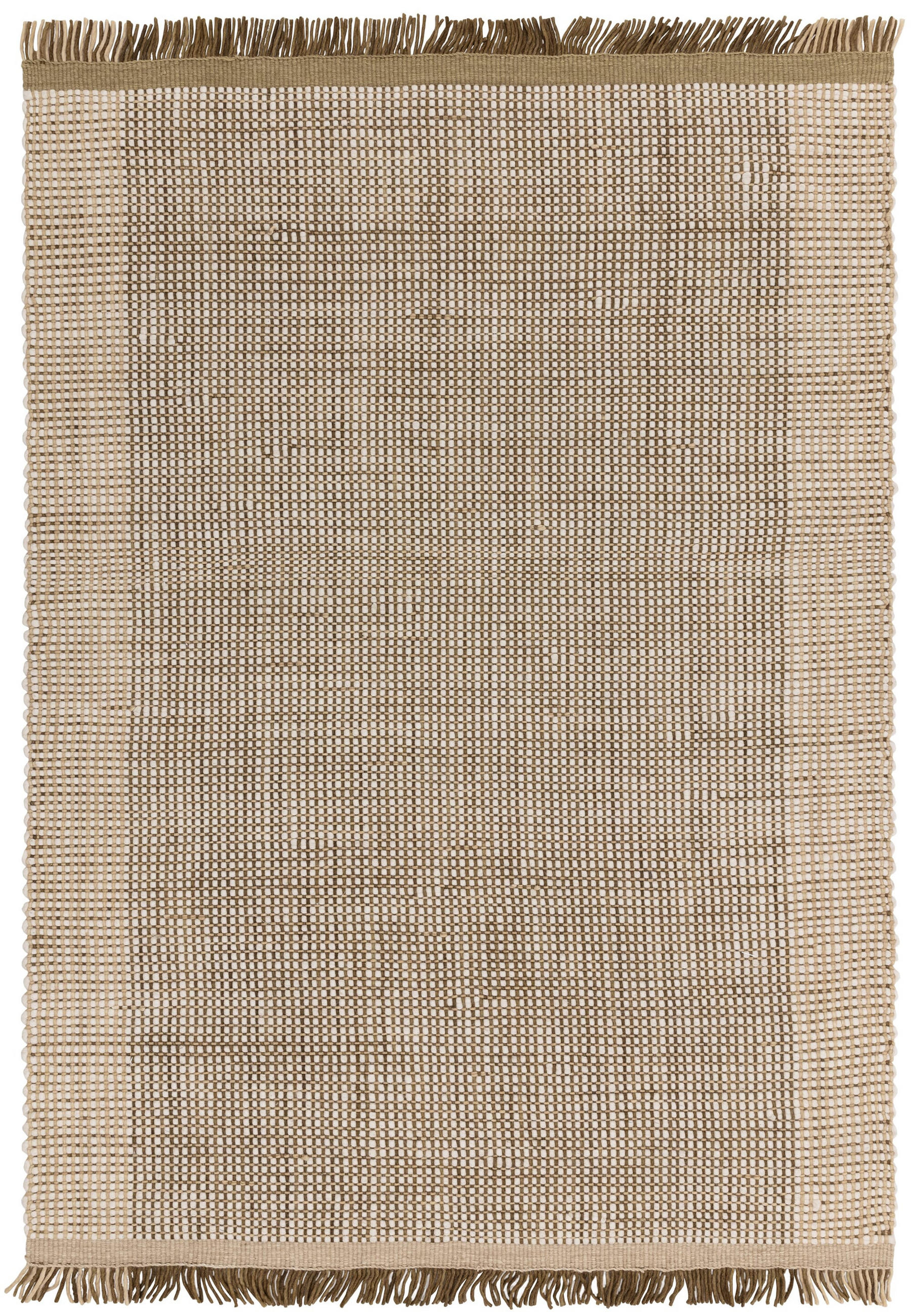 TEPPICH Wolle handgewebt mit Korbmuster Fransen PISA, Olivgrün 200x290 cm - Olivgrün, Textil (200/290cm) - KADIMA DESIGN