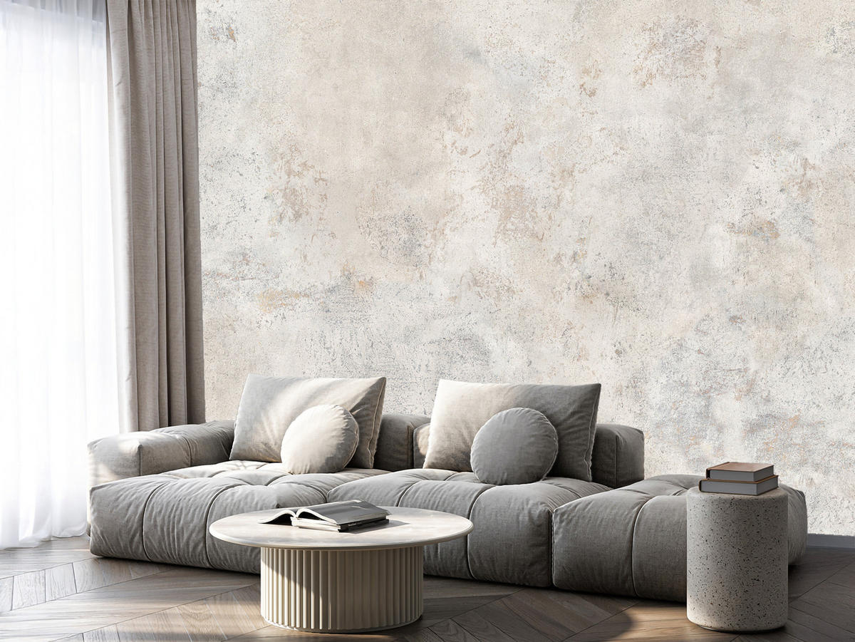 FOTOTAPETE für Wohnzimmer Grau Betonmuster Minimalismus 450x315 - Beige/Grau, Papier (450/315cm) - Muralo