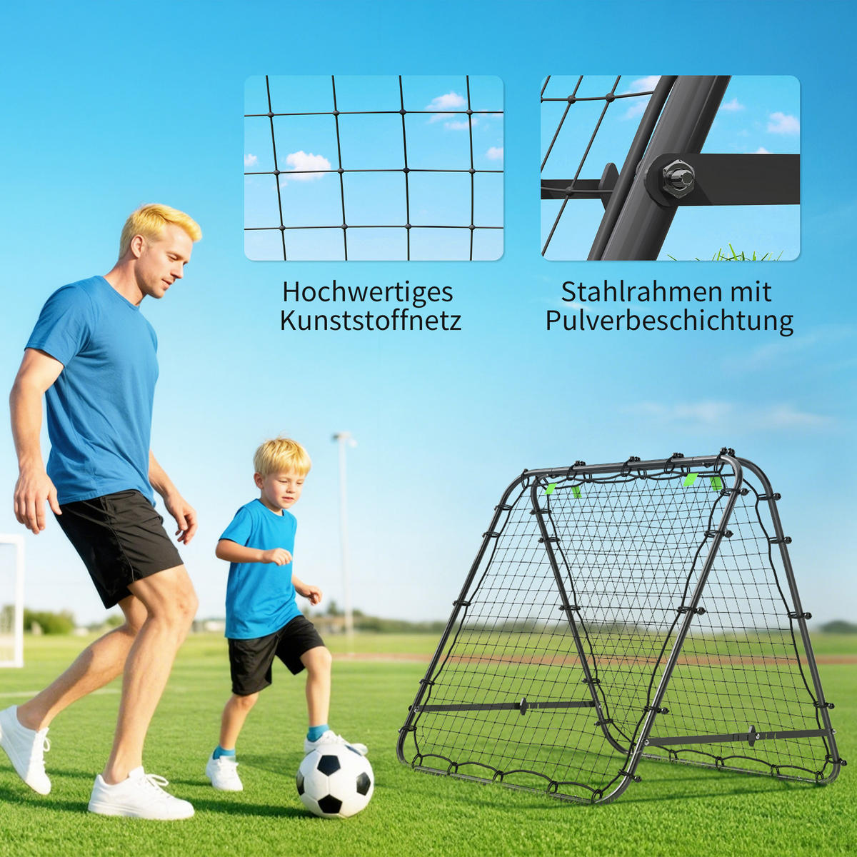 FUSSBALLTOR DE-10447 verstellbar, klappbar, 100x68-95 cm Schwarz - Schwarz, Metall (95/100cm) - ComfortXL