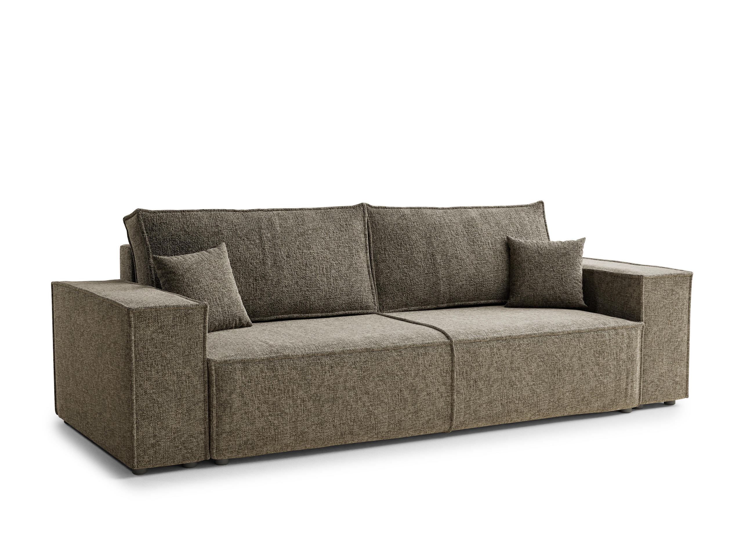SOFA MIT SCHLAFFUNKTION Milos Taupe Chenille-Stoff - Taupe/Schwarz, Holz/Holzwerkstoff (255/70/105cm) - Maison de Reve