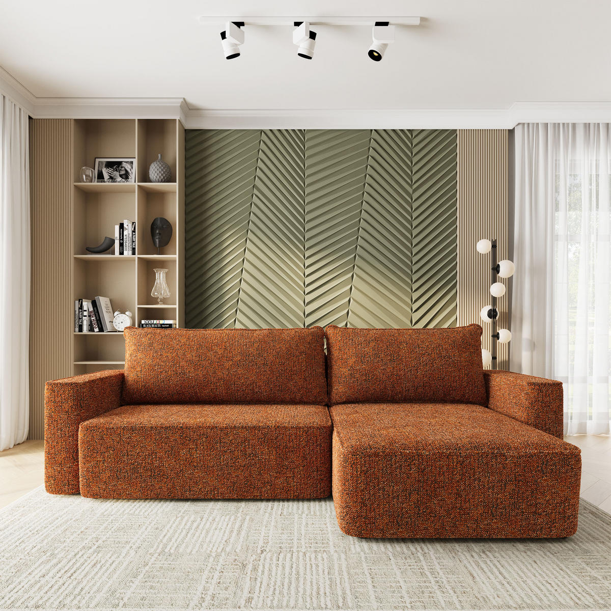 ROHOVÁ Sedačka BELARO BELLA 40, Cihlová - šedá/terakotová, dřevo/textil (280/162cm) - MASSENO