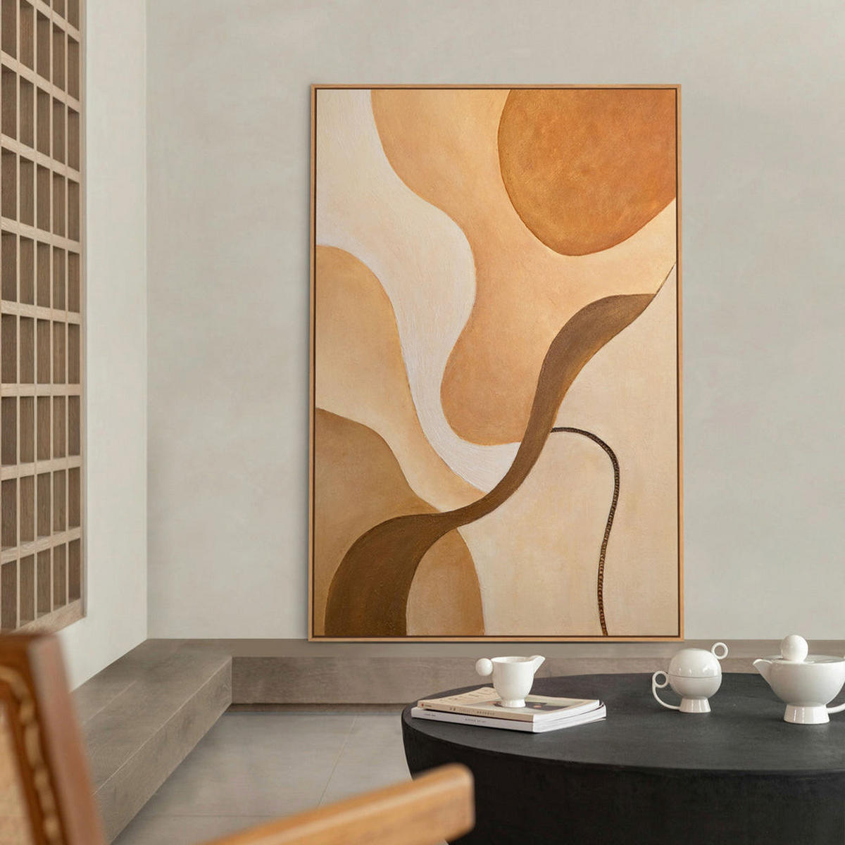 GEMÄLDE Krümmung des Horizonts Schattenfugenrahmen Eichefarben 140x100 cm - Eichefarben, Holz (140/100cm) - YS-art gallery