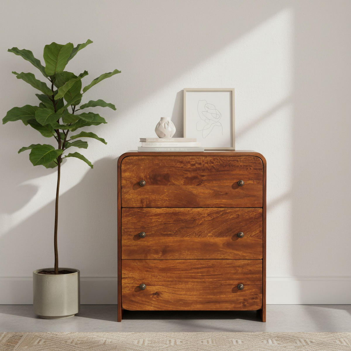 KOMMODE Aspen Schlank, 3 Schubladen, Dunkelbraun - Messingfarben/Braun, Holz/Metall (70/80/35cm) - Artisan Furniture