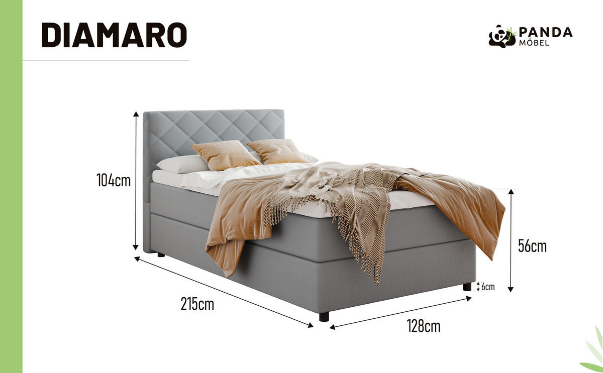 BOXBETT Diamaro 120x200 cm mit Bettkasten und Topper - Hellgrau - Hellgrau, Holz (120/200cm) - Panda Möbel