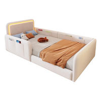 BETT 90/200 cm in Beige mit LED, Aufbewahrungstaschen, Samt und gepolstertem Design - Beige, Holzwerkstoff/Textil - STILVORA