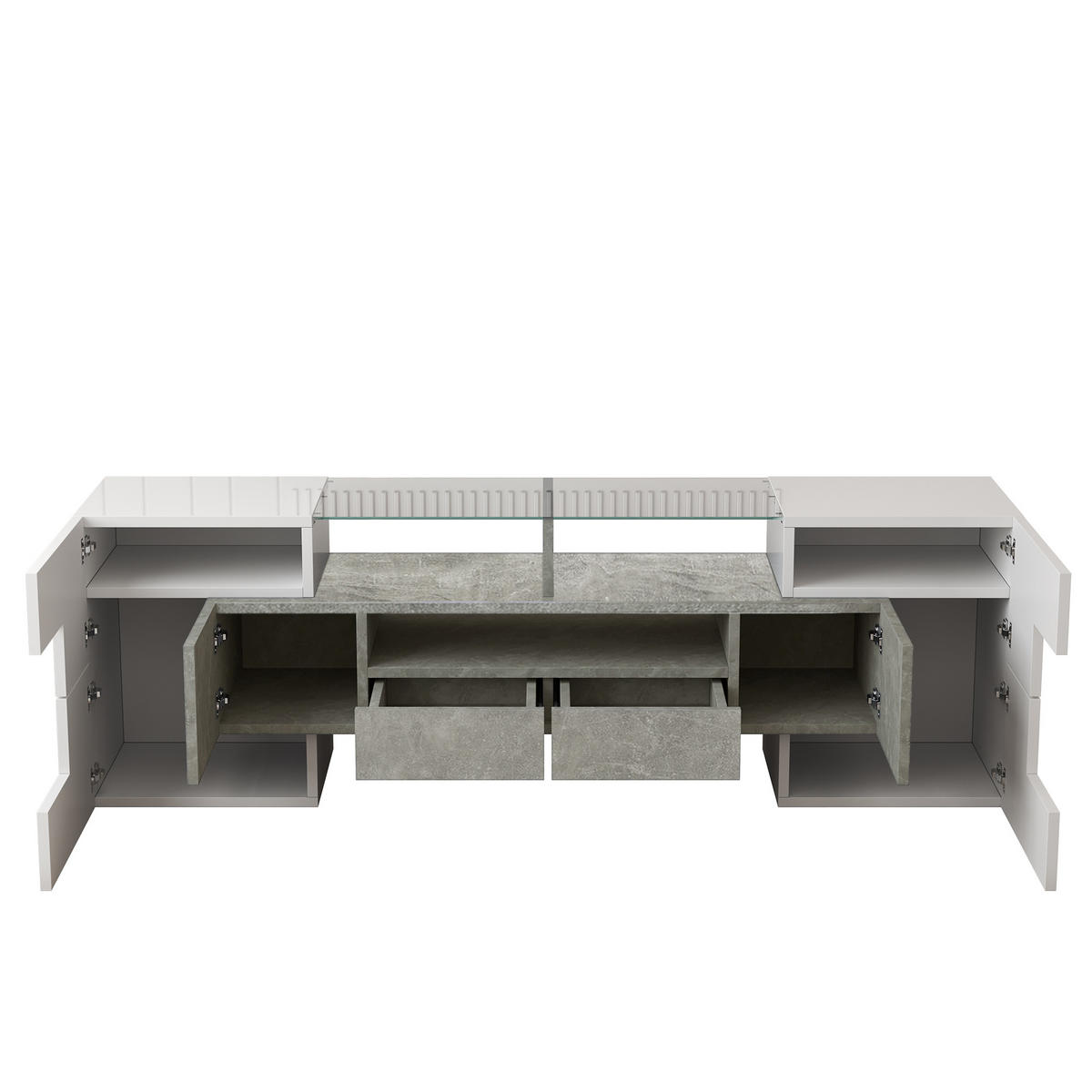 TV-SCHRANK 145/30/51 cm weiß Massivholz mit LED-Beleuchtung und sechs Türen - Weiß, Holzwerkstoff (145/51/30cm) - OKWISH